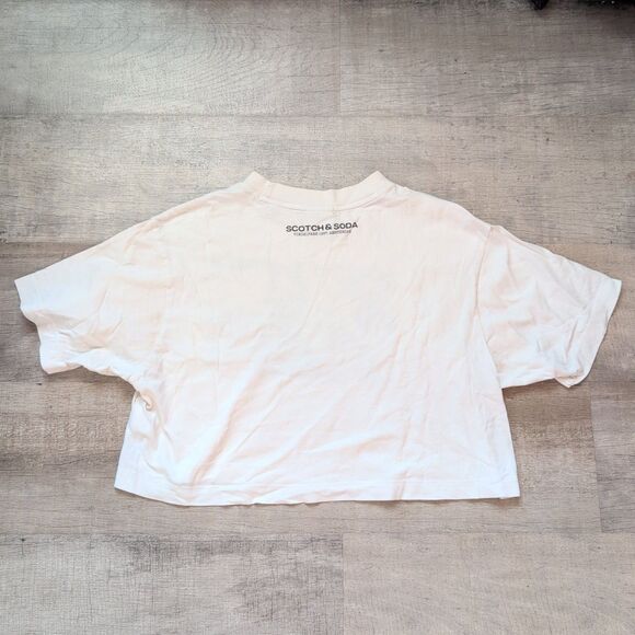 Scotch & Soda Crop T-Shirt Graphic Tee Size XS Ivory - Picture 8 of 14